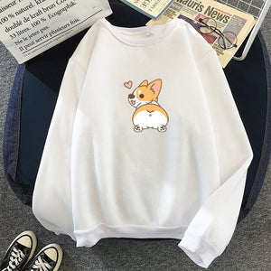 Autumn Cute Corgi Dog Women Sweatshirt Funny Animal Poleron Mujer Large Size Letter Printed Femme Cartoon Tops Hoodie Pullovers