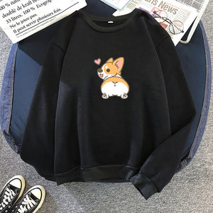 Autumn Cute Corgi Dog Women Sweatshirt Funny Animal Poleron Mujer Large Size Letter Printed Femme Cartoon Tops Hoodie Pullovers