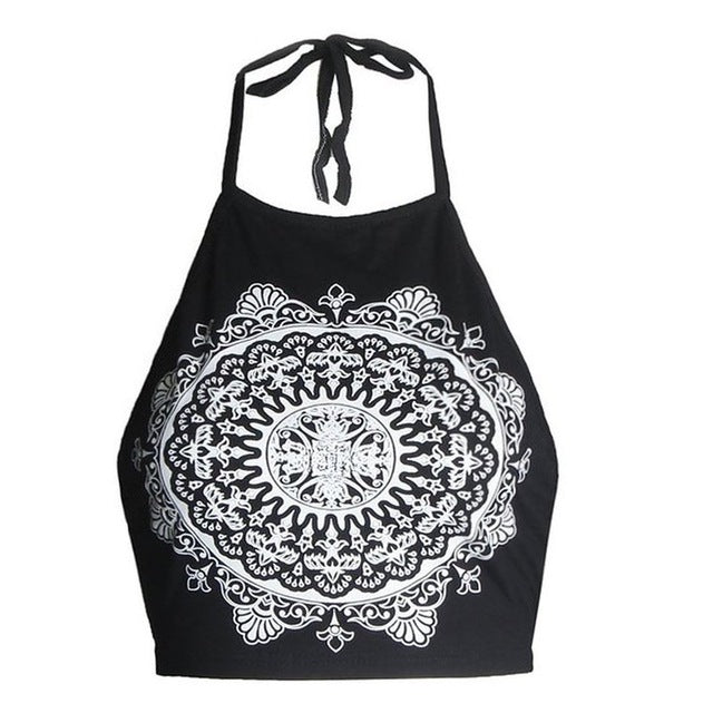 Summer Women Sexy Sleeveless Crop Tops Backless Vest Halter Tops T-Shirt Retro Summer Clothing