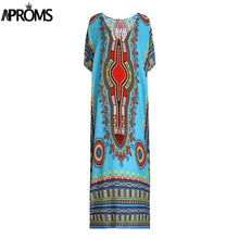 Aproms African Kaftan Dresses for Women Summer Ethnic Dashiki Dress Robe Traditional African Clothing Long Maxi Tunic Dress