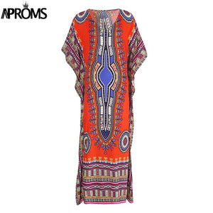 Aproms African Kaftan Dresses for Women Summer Ethnic Dashiki Dress Robe Traditional African Clothing Long Maxi Tunic Dress