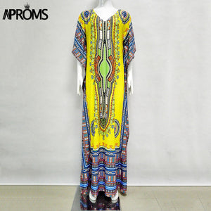 Aproms African Kaftan Dresses for Women Summer Ethnic Dashiki Dress Robe Traditional African Clothing Long Maxi Tunic Dress