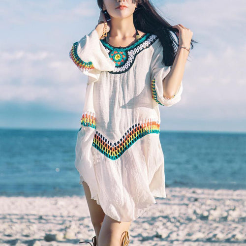Women Casual Loose Tops Clothes Bohemian Style Tassel Batwing Sleeve Beach O-neck Blouse Long Shirts Female Y8