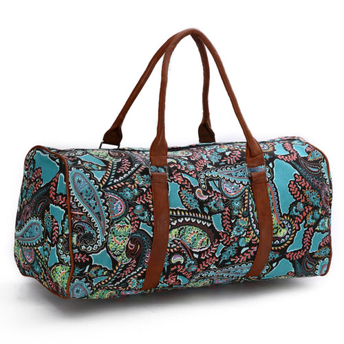 Fashion Large Capacity Women Canvas Leather Jacquard Travel Duffle Multifunction Tassel Bags Plus Size